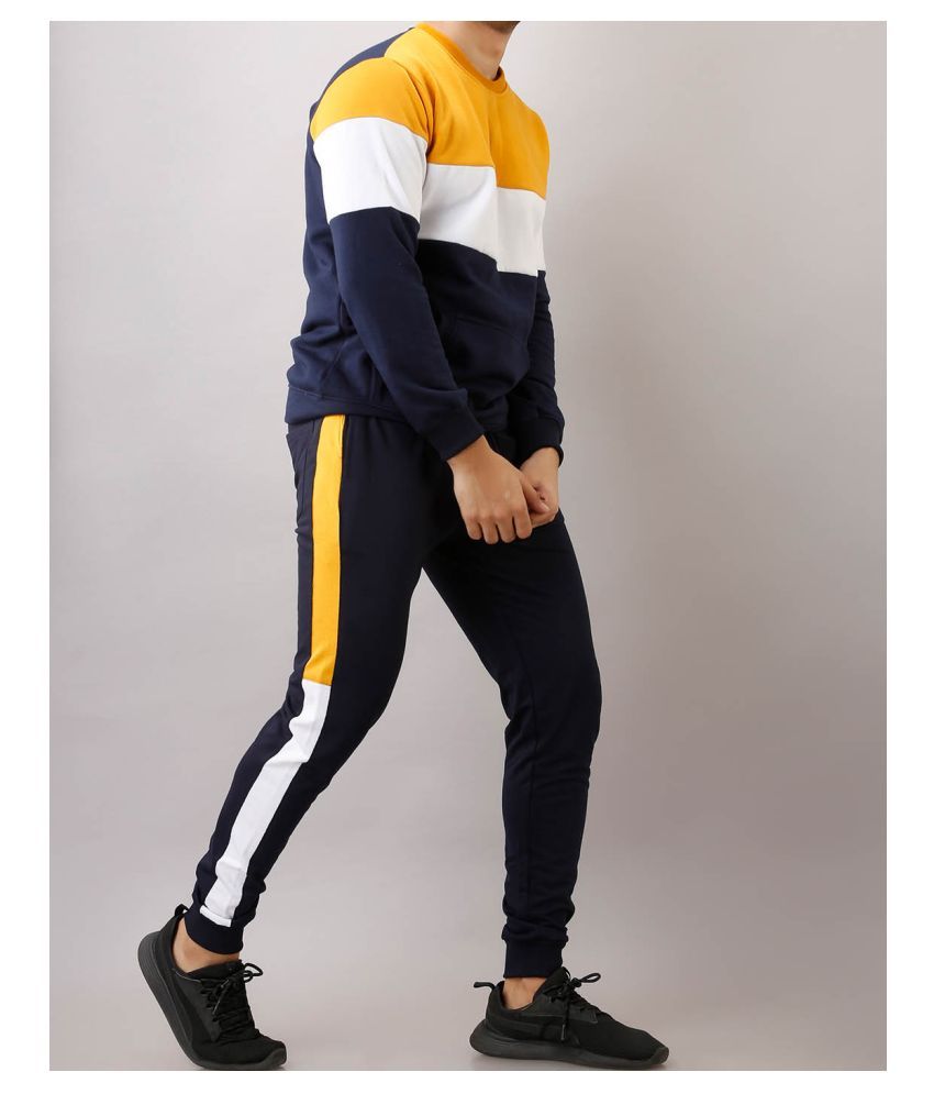 black joggers with yellow stripe