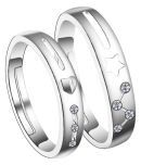 silver plated attractive zig zeg diamond designer adjustable couple ring for men and women.