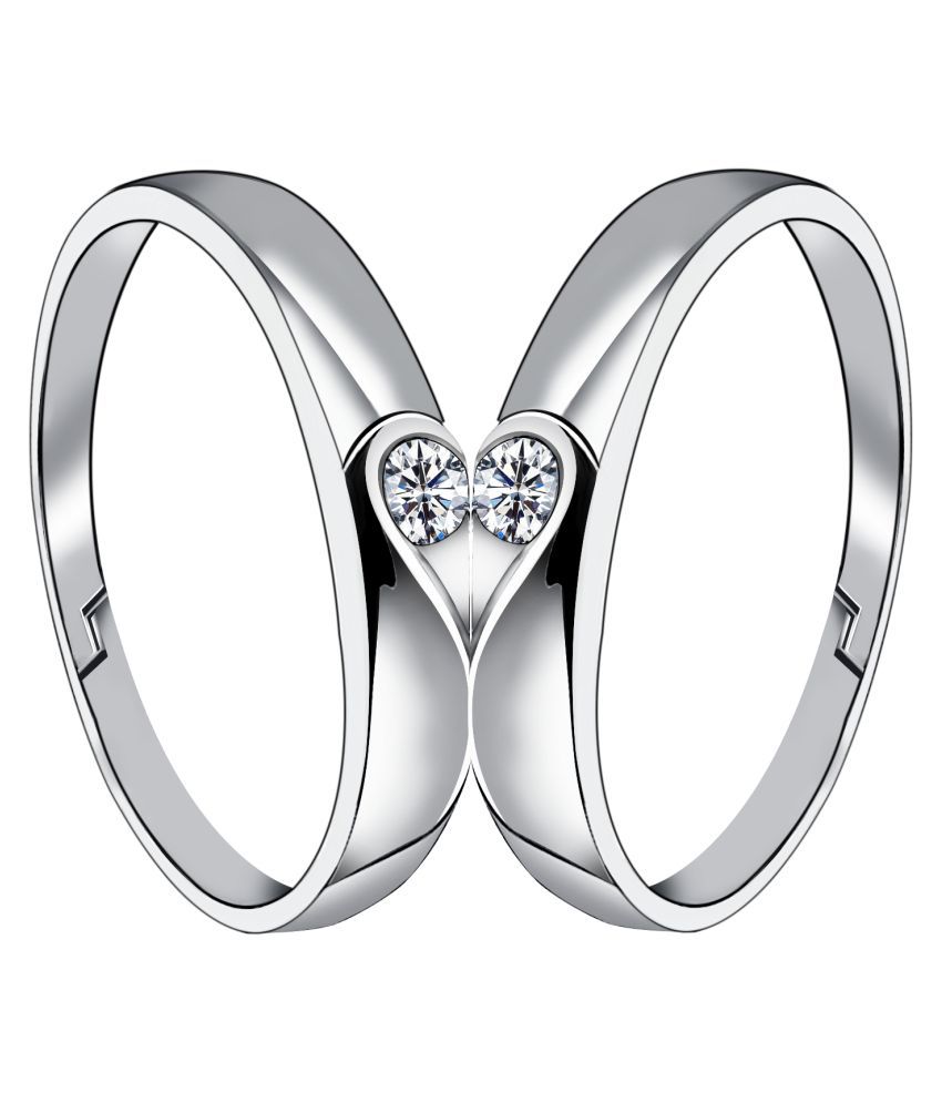     			Silverplated Half Heart In Solitaire His and Her Adjustable proposal couple ring For Men And Women Jewellery