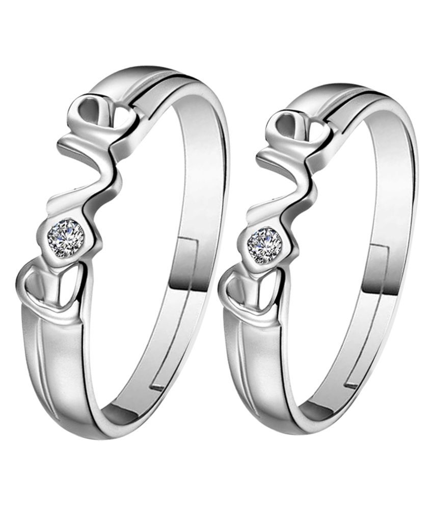     			Silverplated  square and Round Solitaire His and Her Adjustable proposal Diamond couple ring For Men And Women Jewellery