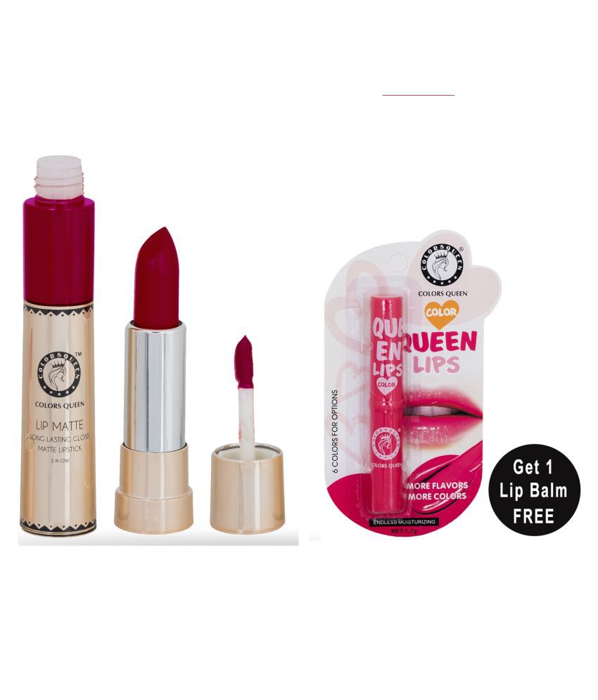     			Colors Queen Lip Matte 2 in 1 Lipstick With Queen Lips Lip Balm (Pack of 2) Bright Red