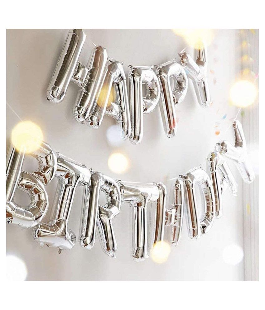     			ZYOZI Party Decoration Silver Happy Birthday Sign Banner Balloons, 16 Inch Mylar Foil Letters Balloons Banner Materialfor Birthday Decorations and Party Supplies