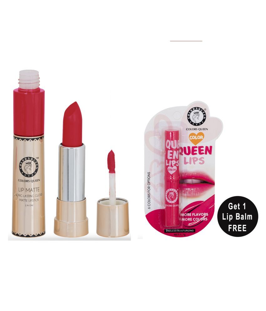     			Colors Queen 2 in 1 Matte Finish Water Proof Lipstick Rich Red With Hydrating Lip Balm (Combo of 2)