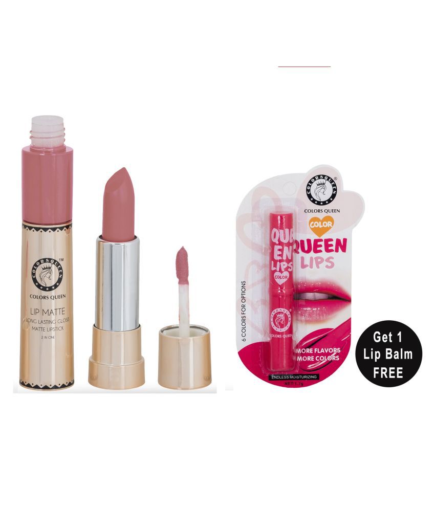     			Colors Queen Lip Matte 2 in 1 Lipstick With Queen Lips Lip Balm (Pack of 2) Nude Peach