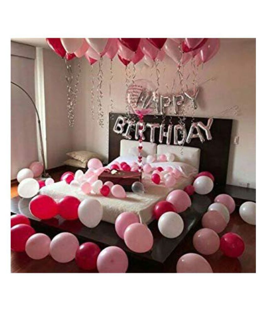     			GNGS Happy Birthday Silver 13 Foil Letters + 50 Party Decoration Balloons (Pink, Red & White)