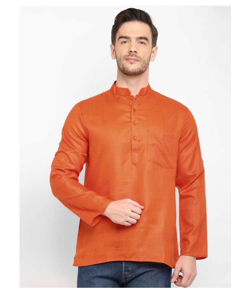     			Hangup Orange Cotton Blend Kurta Single