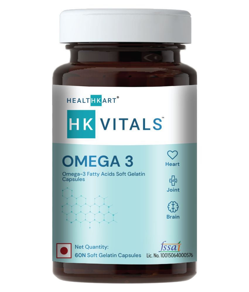HealthKart HK-Vitals Omega 3 1000mg (with 180mg EPA and 120mg DHA) Fish Oil Supplement-60 Softgels