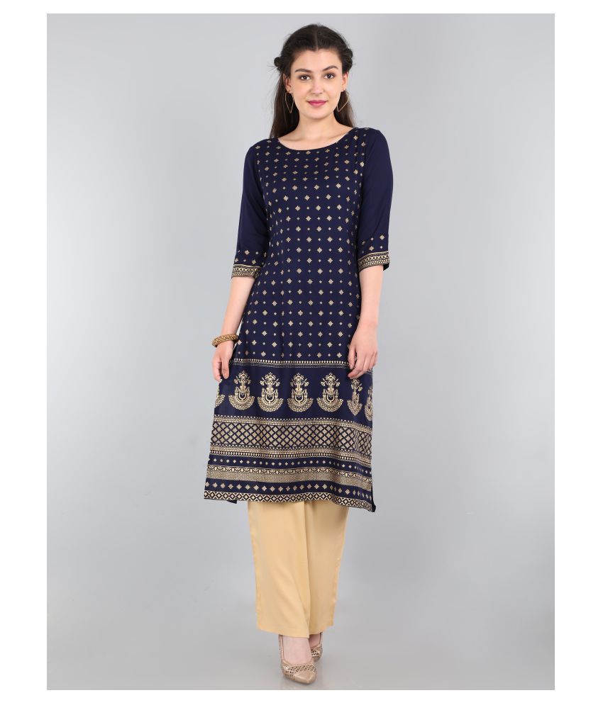     			Roar - Navy Rayon Women's Straight Kurti