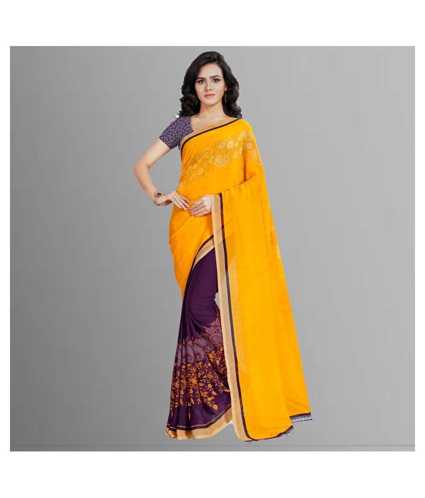     			ANAND SAREES Yellow Georgette Saree