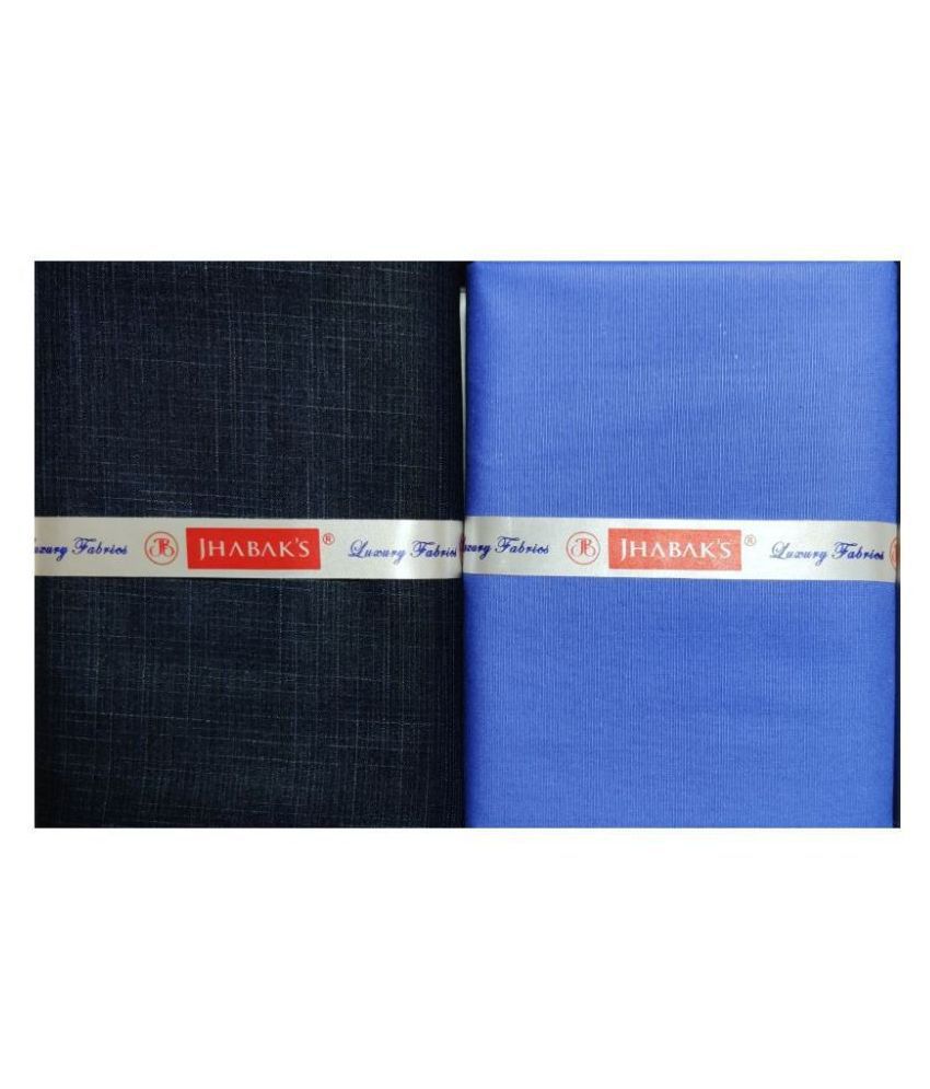 JHABAK'S Blue Cotton Blend Unstitched Shirts & Trousers