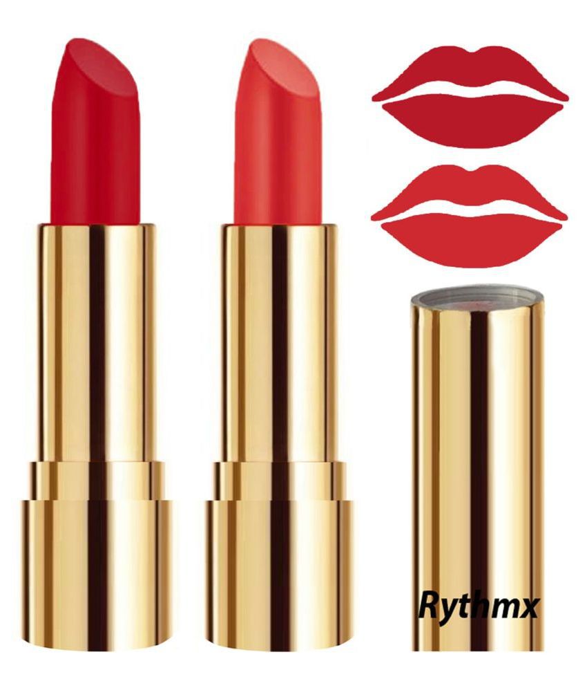     			Rythmx Red,Orange Matte Creme Lipstick Long Stay on Lips Multi Pack of 2 8 g