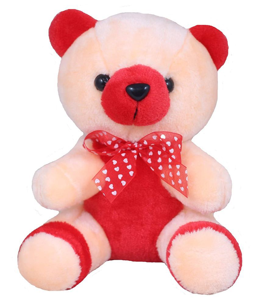     			Tickles Teddy Bear with Heart Print Ribbon Bow Soft Stuffed Plush Animal Toy for Kids Baby Girls Birthday Gifts Valentine's Day (Color: Red and Cream Size: 25 cm)