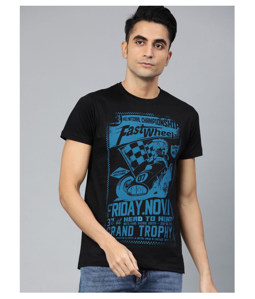    			Conditions Apply Cotton Black Printed T-Shirt