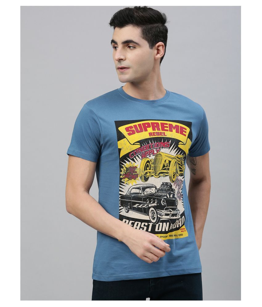     			Conditions Apply Cotton Blue Printed T-Shirt