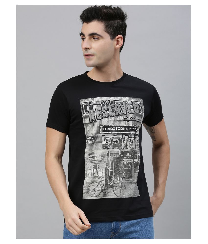     			Conditions Apply Cotton Black Printed T-Shirt