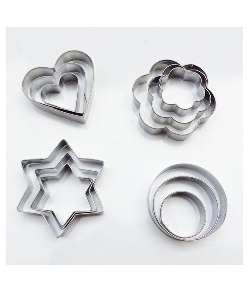     			Dressably 12pcs Stainless Steel Cookie Cutter Set Pastry Cookie Biscuit Cutter Cake Muffin Decor Mold Mould Multi Functional Tool