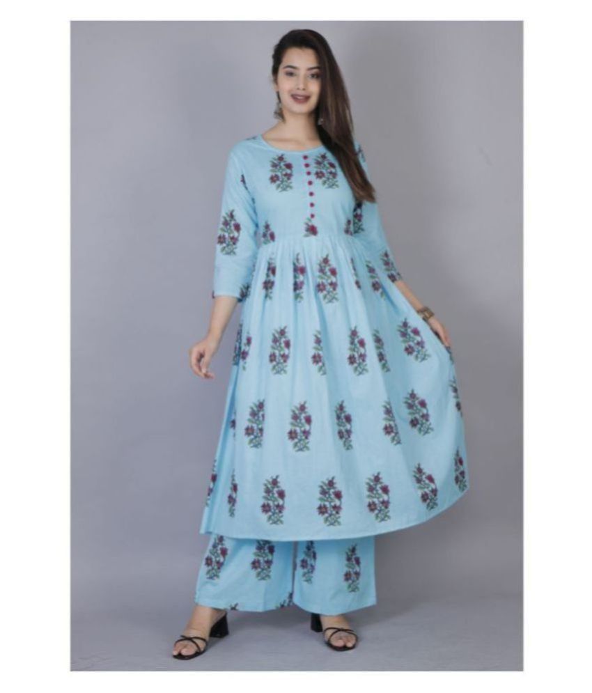     			MAUKA - Blue Blue Anarkali Cotton Women's Stitched Salwar Suit ( Pack of 1 )