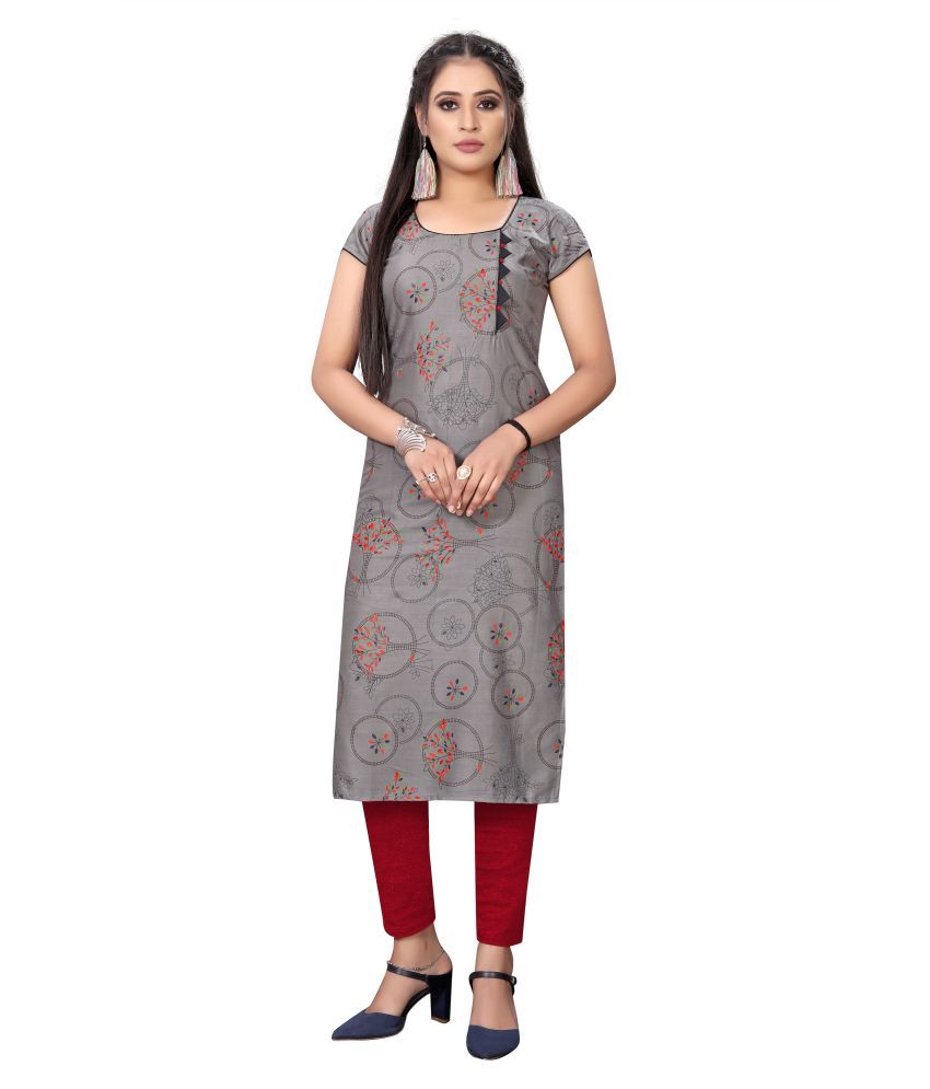     			MEESORRA - Light Grey Rayon Women's Straight Kurti ( Pack of 1 )