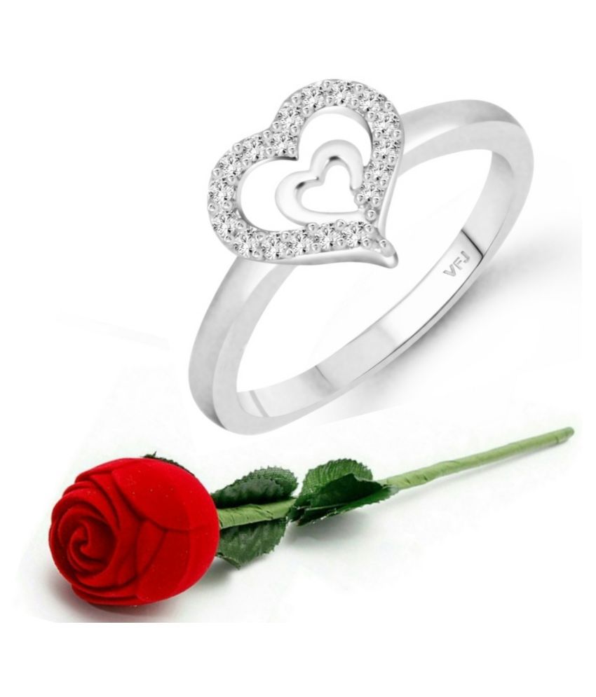     			Vighnaharta  Glory Charming Heart Rhodium Plated (CZ)  Ring with Scented Velvet Rose Ring Box for women and girls and your Valentine. [VFJ1605SCENT- ROSE8 ]
