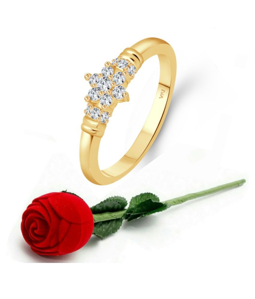     			Vighnaharta Incredible Gold Plated  CZ Ring  with Scented Velvet Rose Ring Box for women and girls and your Valentine. [VFJ1595SCENT- ROSE-G16 ]