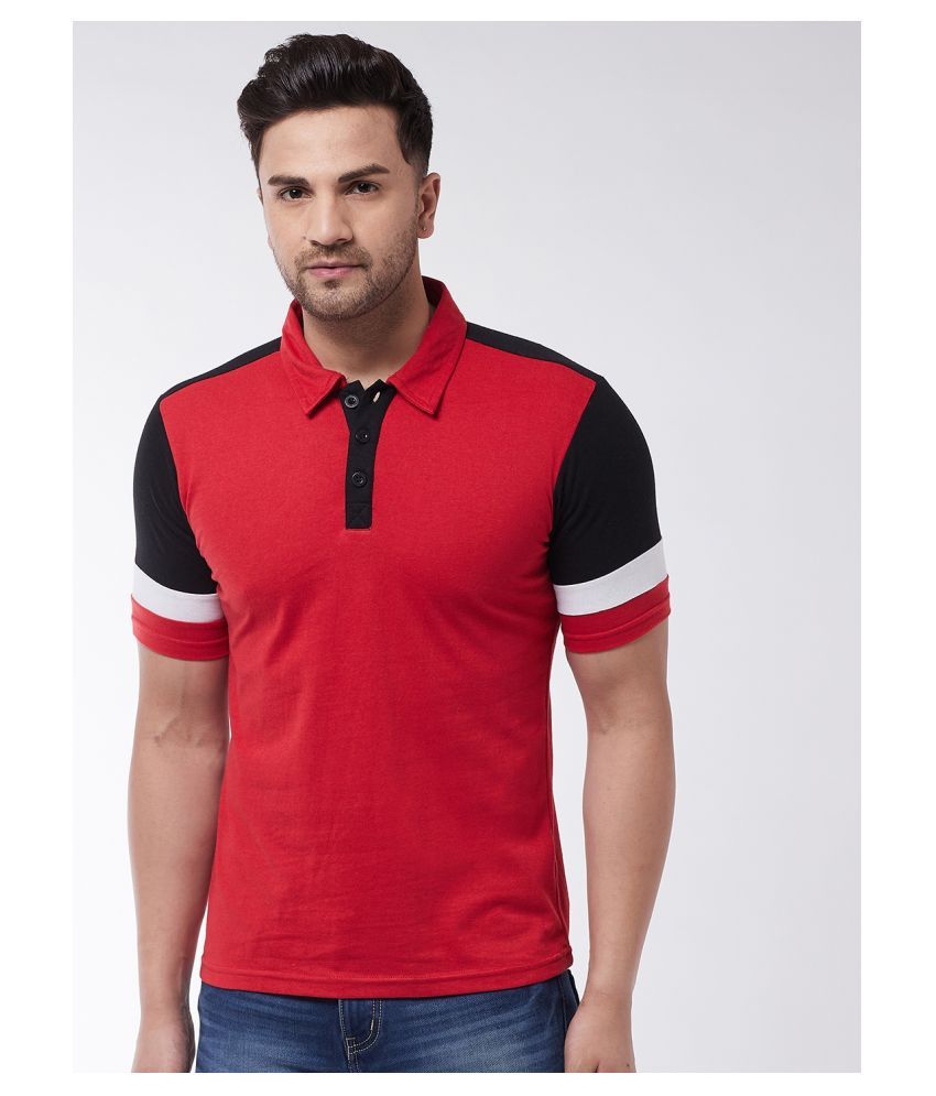     			Gritstones Cotton Blend Red Color Block Polo T Shirt