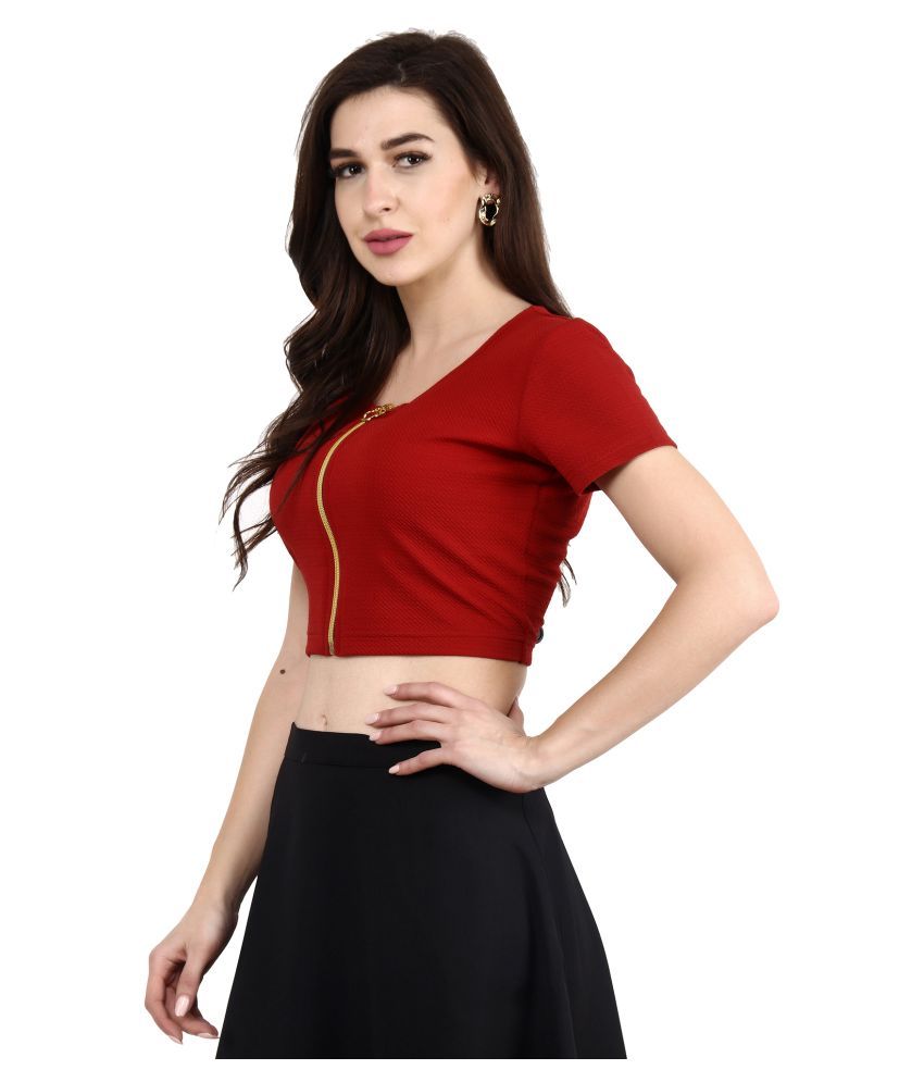     			POPWINGS Polyester Crop Tops - Maroon