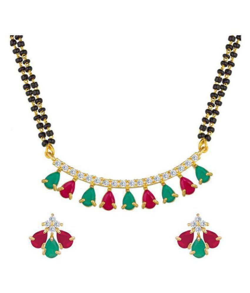     			Sunhari Jewels Multicolor Ruby Traditional Mangalsutra set with black beaded double chain.