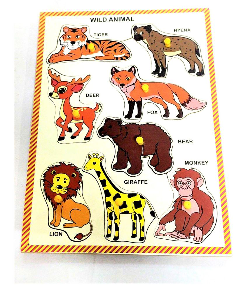     			WOODEN MULTI COLOR 8 SET OF WILD ANIMALS PUZZLE BOARD FOR KIDS PRE PRIMARY EDUCATION
