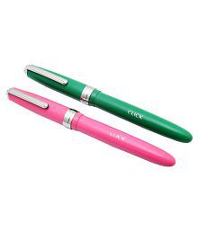 Srpc Set Of 2 - Click Falcon Eyedropper Pink &amp; Green Fountain Pens With Chrome Trims