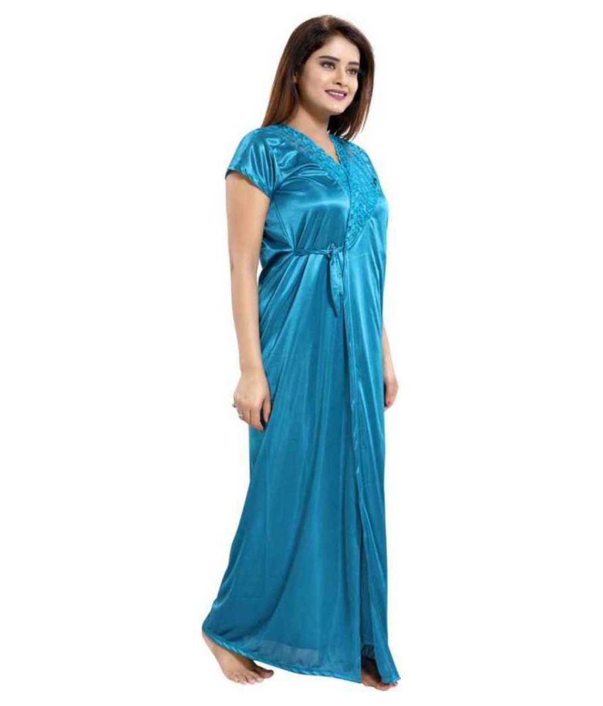 Buy God Gift Satin Nighty & Night Gowns - Blue Online at Best Price in ...