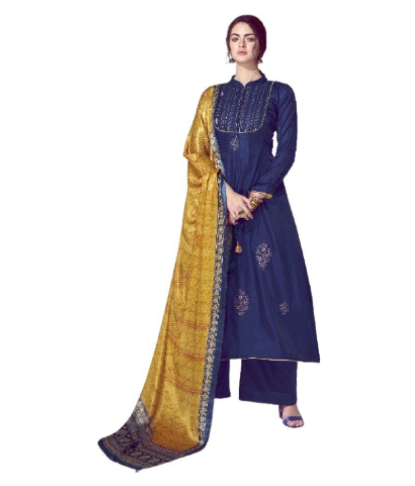 Saffron Attires Blue Cotton Unstitched Dress Material Buy Saffron