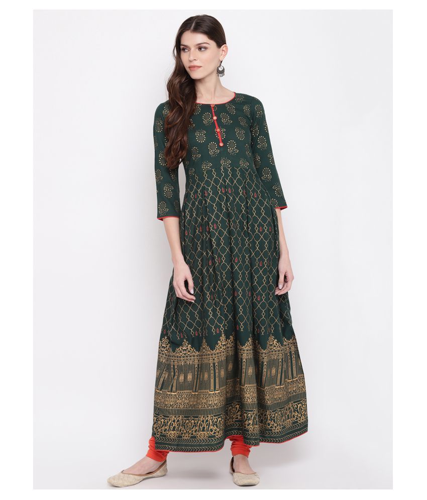     			Stylum - Green Rayon Women's Flared Kurti