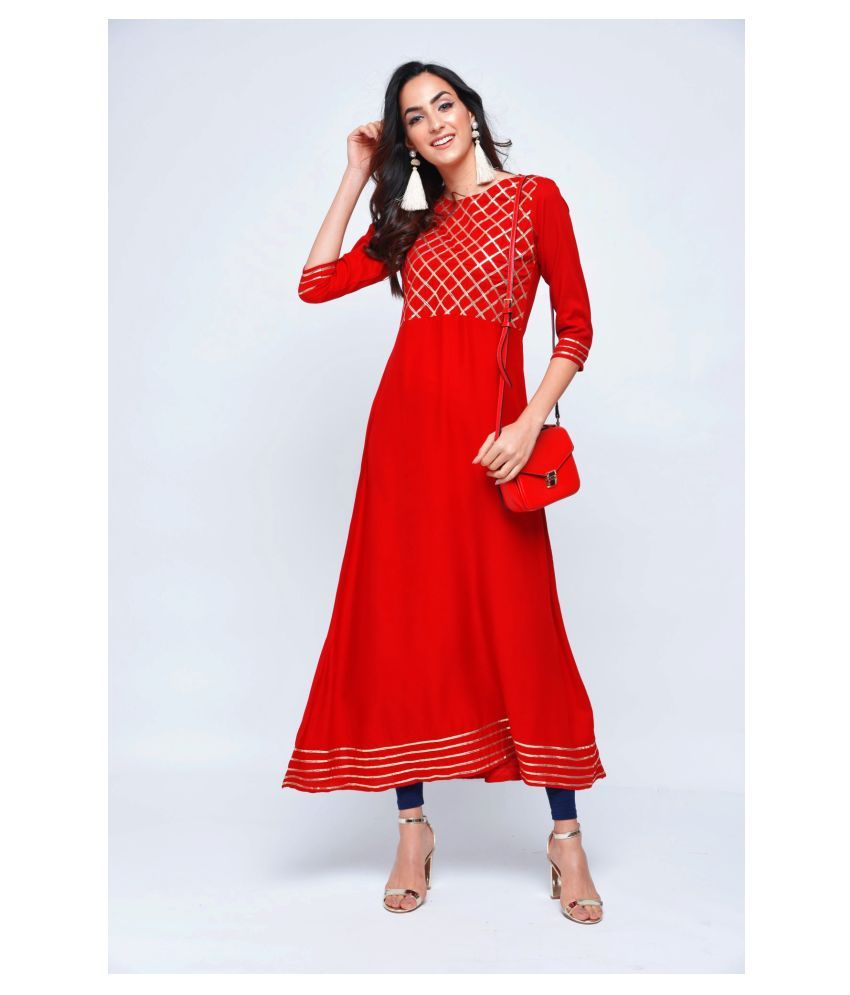     			Stylum - Red Rayon Women's Flared Kurti ( Pack of 1 )