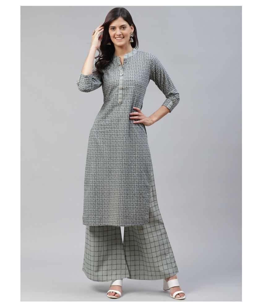     			JC4U - Grey Melange Straight Cotton Women's Stitched Salwar Suit ( Pack of 1 )