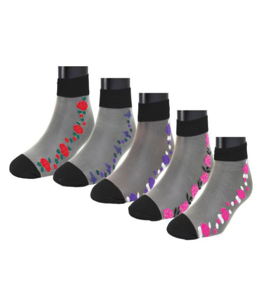    			HF LUMEN Women's transparent/net ankle length nylon thin socks (Pack of 5)