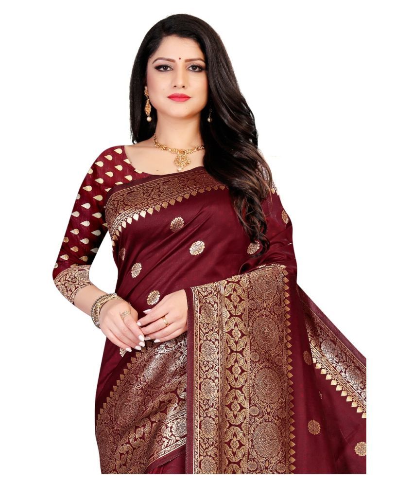     			NENCY FASH Maroon Banarasi Silk Saree