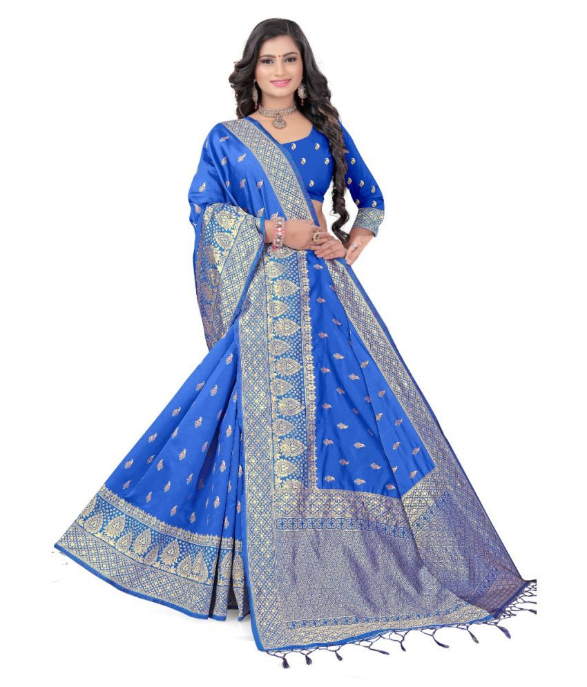     			NENCY FASHIONS - Blue Banarasi Silk Saree With Blouse Piece (Pack of 1)