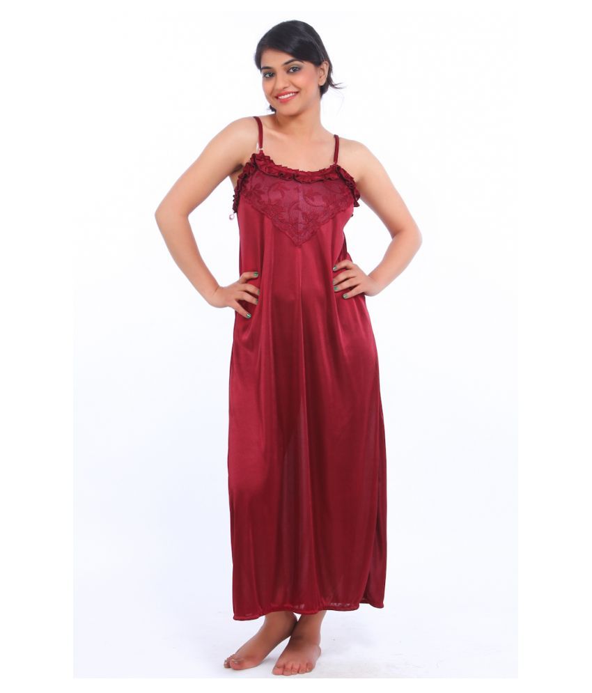     			Fasense Satin Night Dress - Maroon