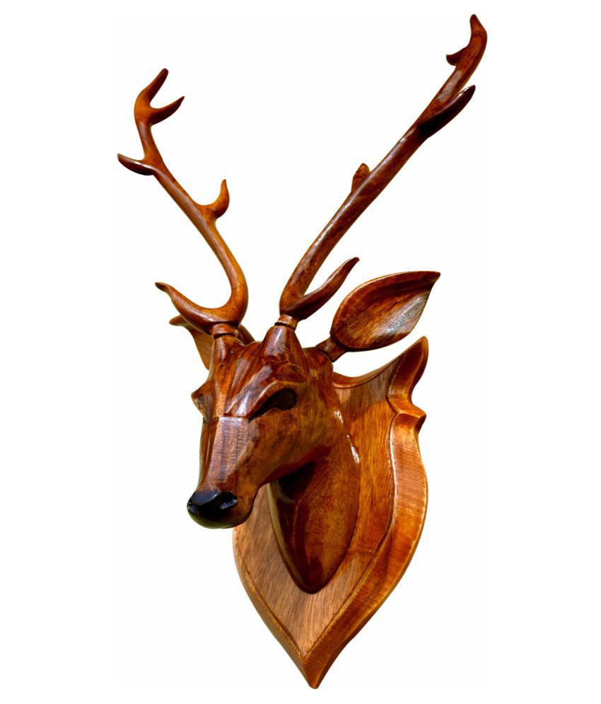     			BK ART & CRAFTS Brown Wood Deer Head Handicraft Showpiece For Home Decore (Pack of 1)