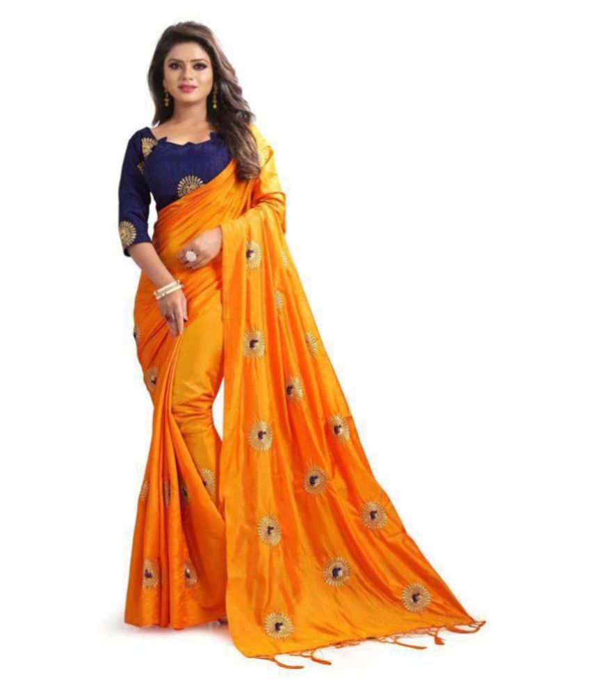     			ofline selection - Orange Silk Blend Saree With Blouse Piece (Pack of 1)