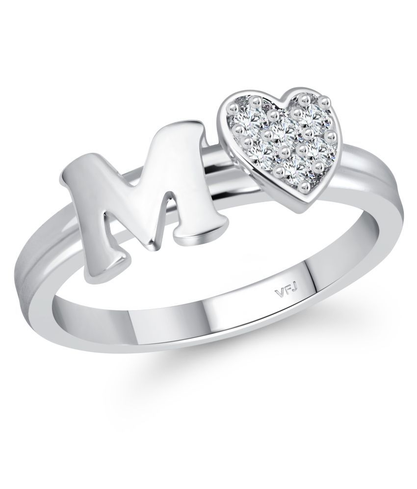     			Vighnaharta cz alloy Rhodium plated Valentine collection Initial '' M '' Letter with heart ring alphabet collection for women and Girls