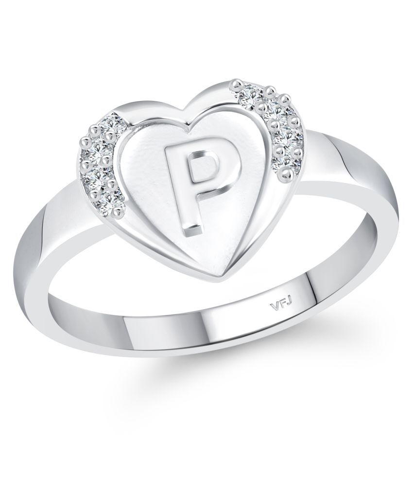     			Vighnaharta cz alloy Rhodium plated Valentine collection Initial '' P '' Letter in heart ring alphabet collection for women and Girls