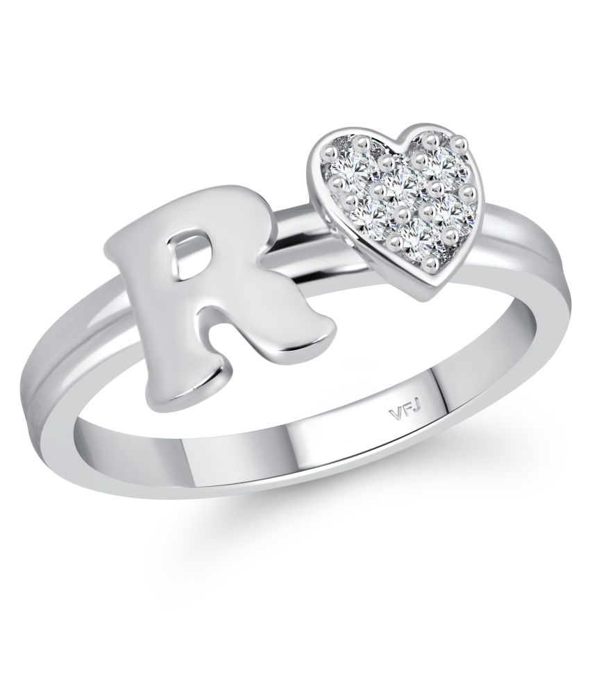     			Vighnaharta cz alloy Rhodium plated Valentine collection Initial '' R '' Letter with heart ring alphabet collection for women and Girls