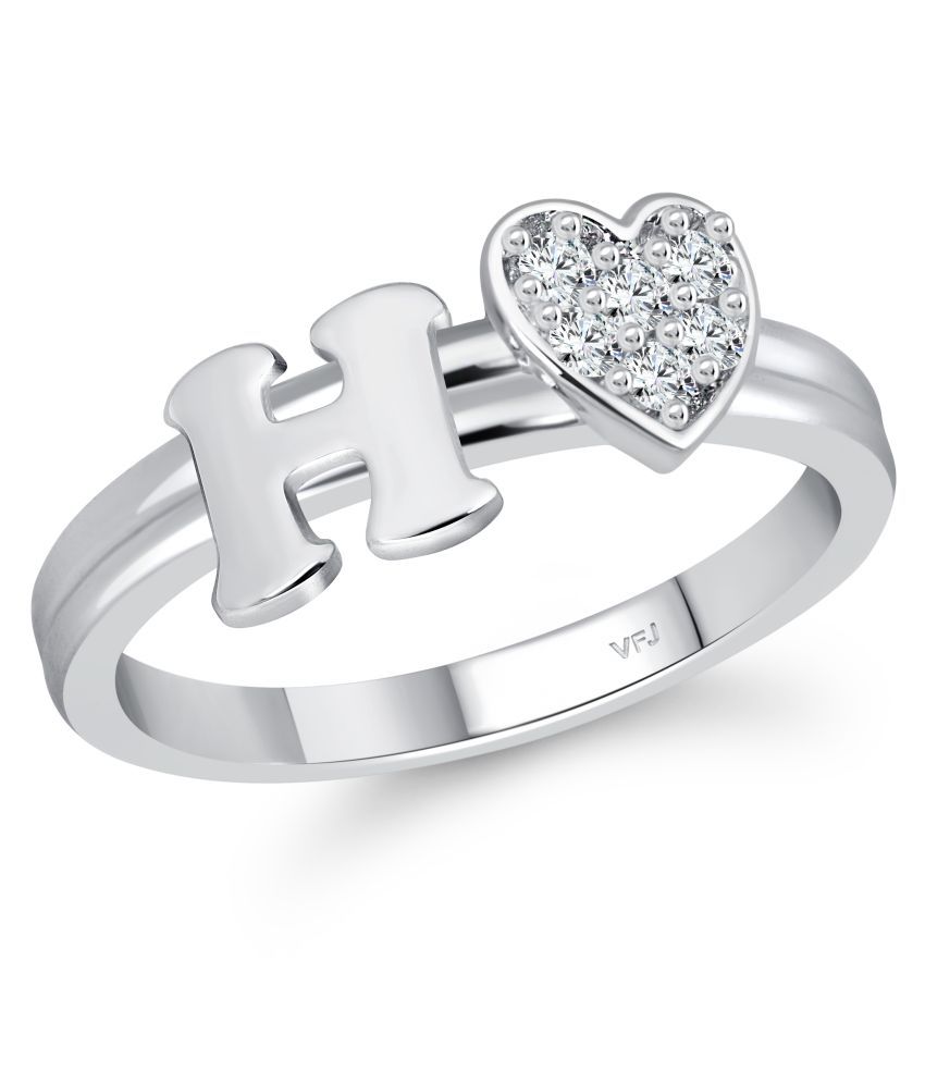     			Vighnaharta cz alloy Rhodium plated Valentine collection Initial '' H '' Letter with heart ring alphabet collection for women and Girls