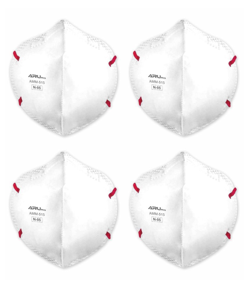 PACK OF 4 | ARU Med AMM-515 DRDO Certified N-95 6 Layer Protection Face Mask with Headloop Nose Strip - White