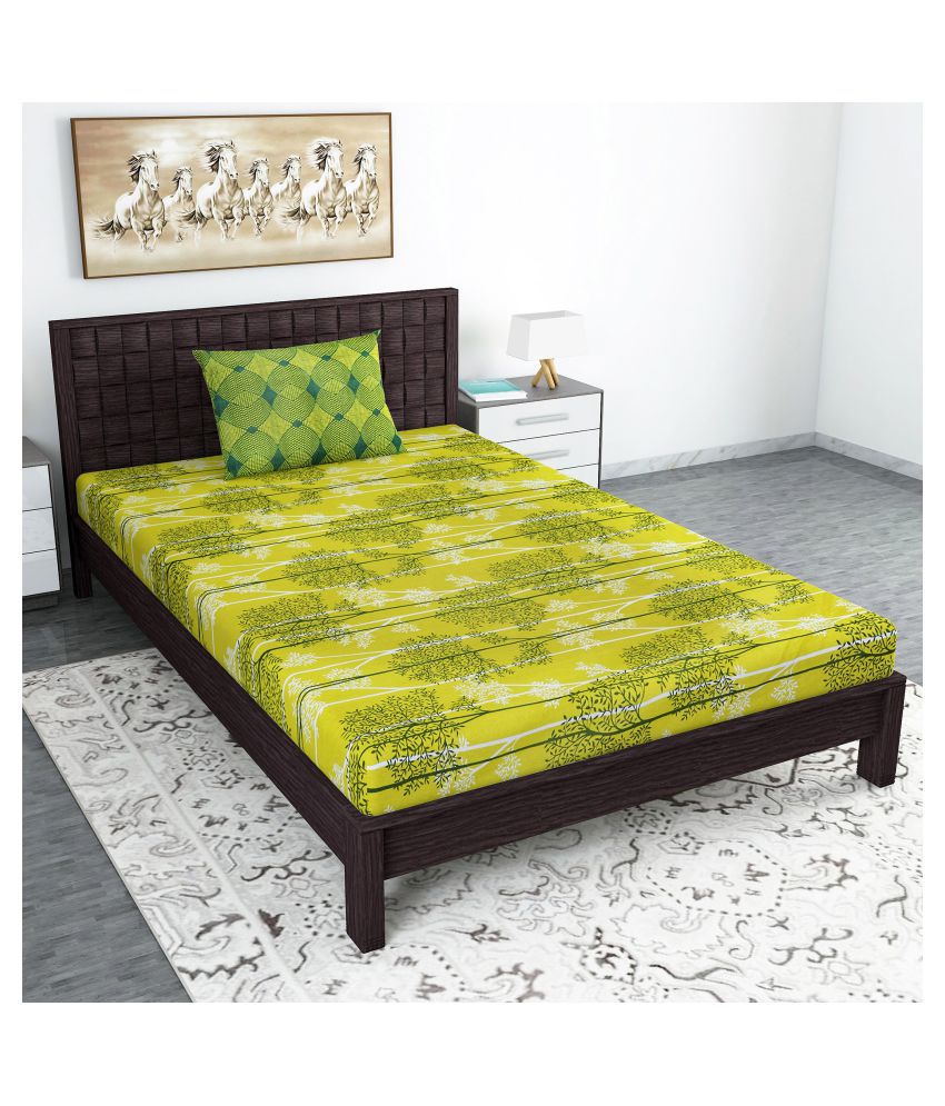     			DIVINE CASA - Yellow Cotton Single Bedsheet with 1 Pillow Cover