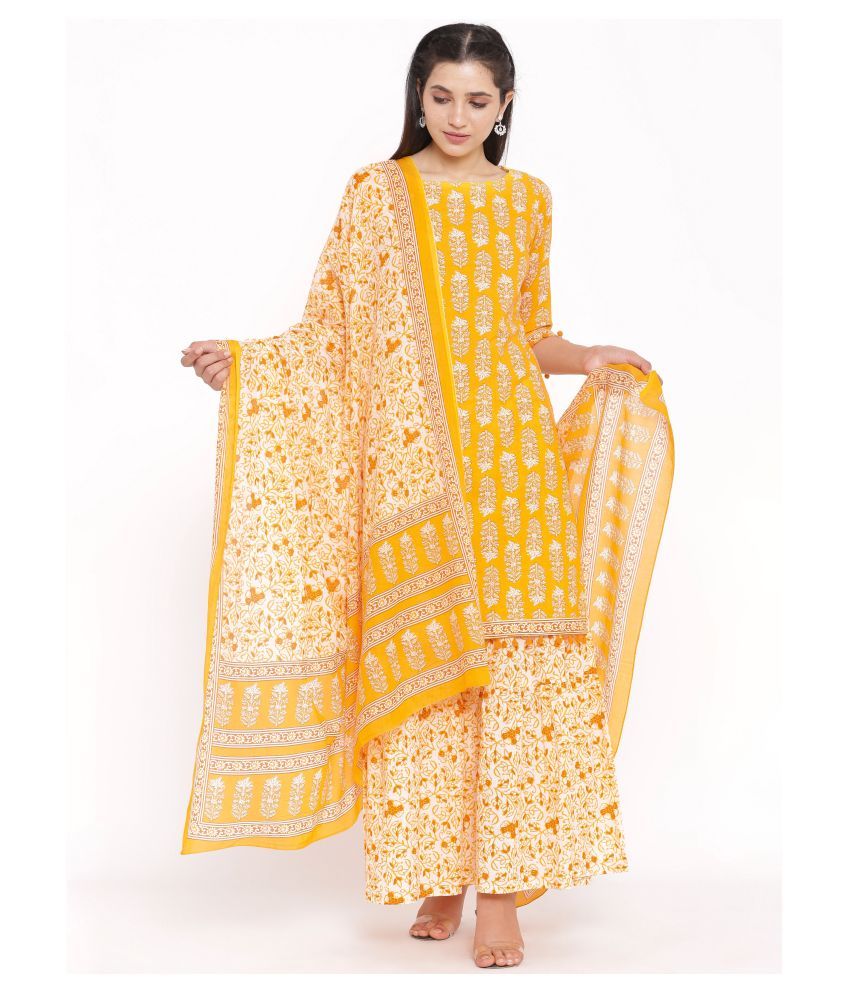     			FabbibaPrints Cotton Kurti With Sharara And Gharara - Stitched Suit