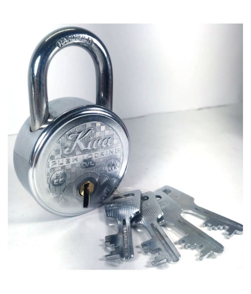 Home Decor Kiva Steel Push Double Locking 10 Lever Lock with 4 Keys (67 mm, Silver)