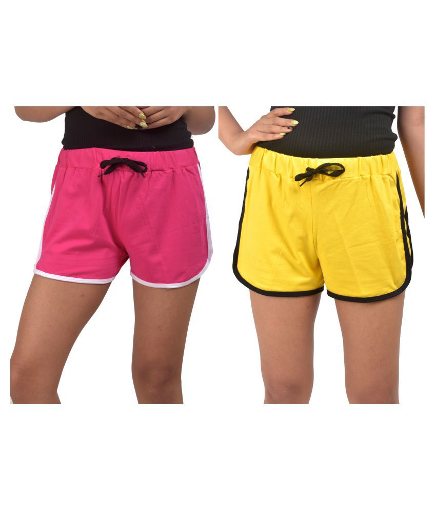     			powermerc Cotton Hot Pants - Pink,Yellow Pack of 2