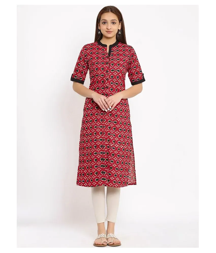 FabbibaPrints Maroon Cotton Straight Kurti Price in India Buy